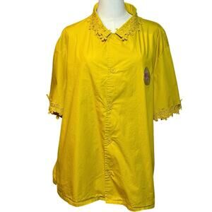 Savage X Fenty Yellow Floral Lace Trim 100% Cotton Shirt Plus Size 2X
